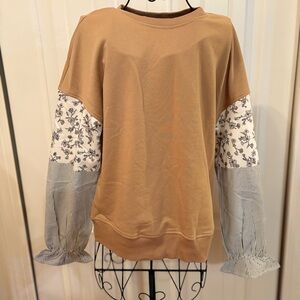Floral Sleeve Tan Women's Top
